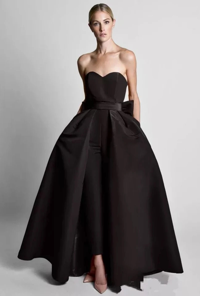 Sleeveless Jumpsuit with Detachable Skirt Prom Party Gown Black Evening Dresses JT's Designer Fashion
