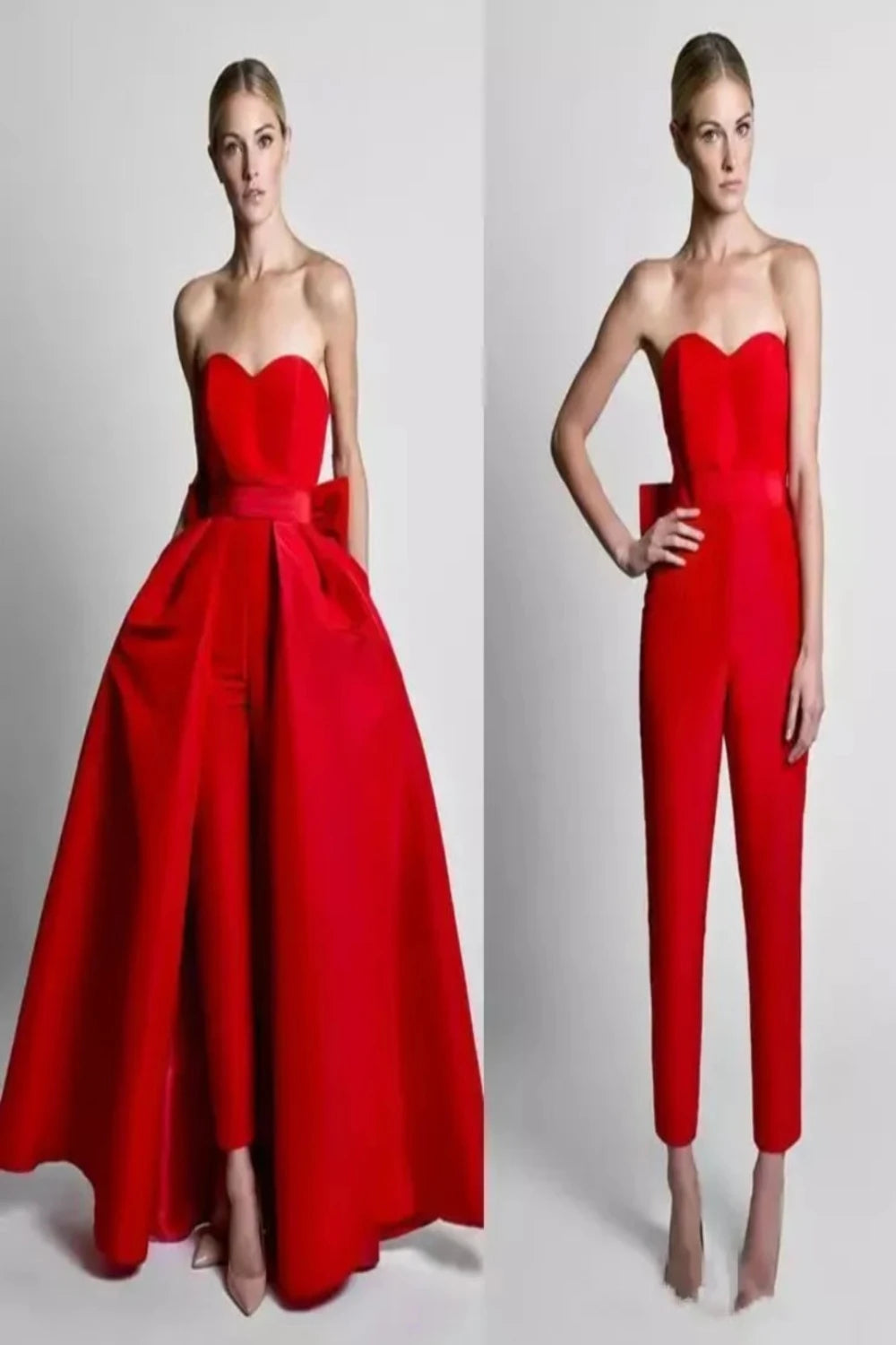 Sleeveless Jumpsuit with Detachable Skirt Prom Party Gown Red Evening Dresses JT's Designer Fashion