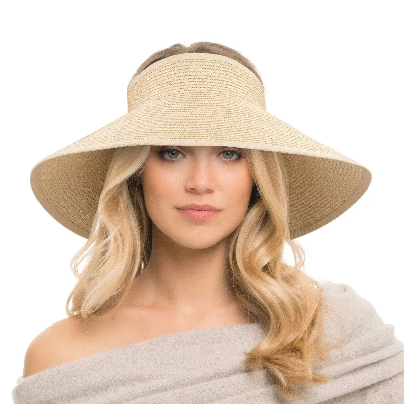 Womens Beach Roll Up Sun Visor Wide Brim Straw Hat 5 Hats & Caps JT's Designer Fashion