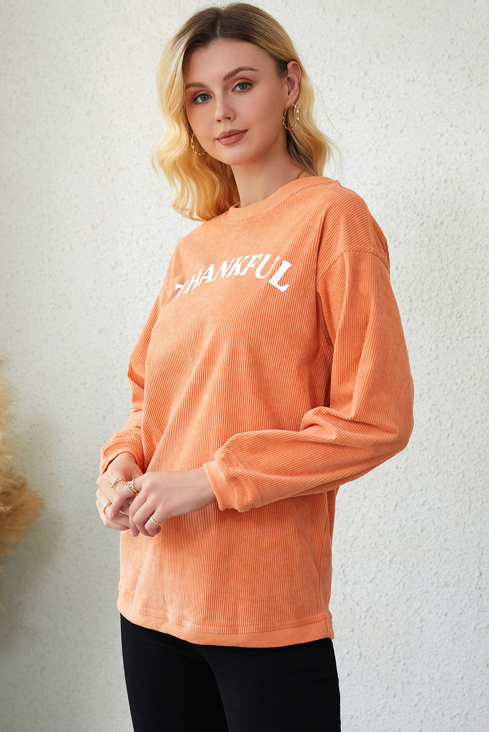 Orange THANKFUL Ribbed Corded Oversized Sweatshirt Sweatshirts & Hoodies JT's Designer Fashion