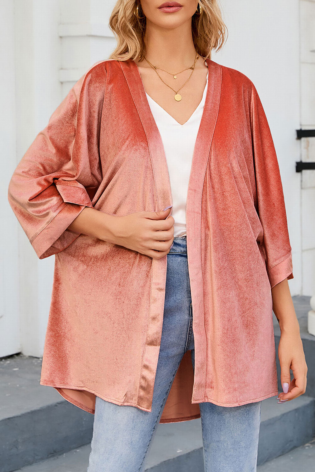 Pink Retro Velvet Wide Sleeves Cardigan Kimonos JT's Designer Fashion