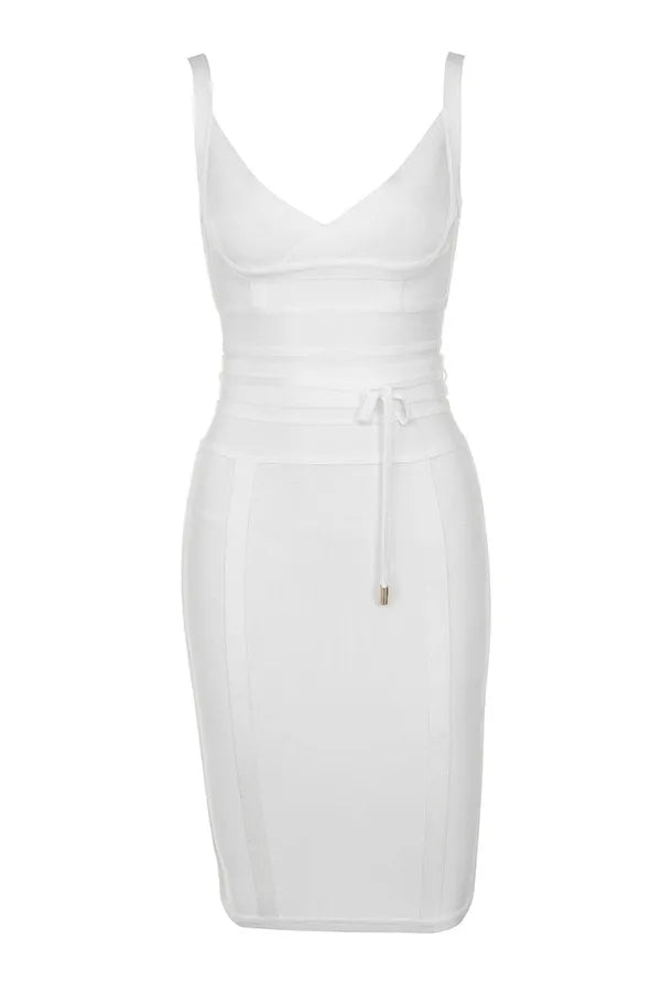 Womens Low Cut V Neck Sleeveless Bodycon Midi Dress White Bodycon Dresses JT's Designer Fashion