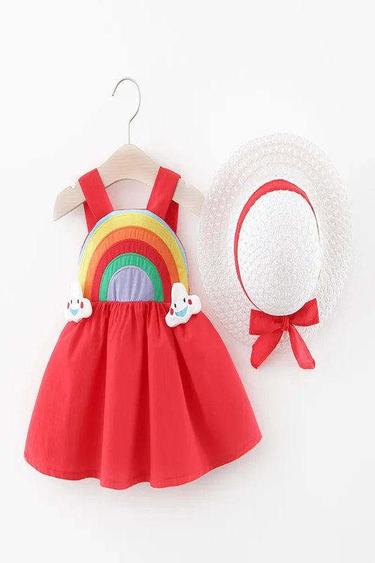 Rainbow Princess Dress for Baby Girls with Hat Red Baby Clothing JT's Designer Fashion