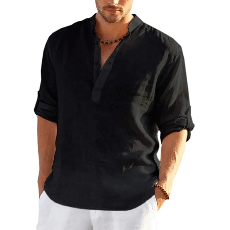 Cotton Long Sleeve Beach Tops for Men black Long Sleeve Tops JT's Designer Fashion