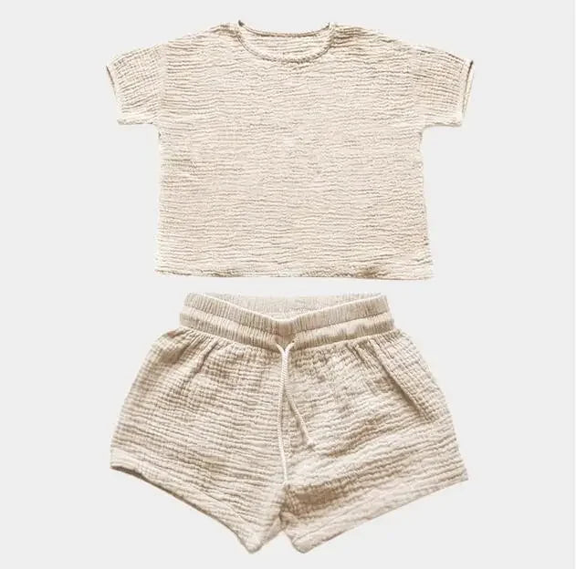 Summer Girls Muslin Cotton Shirt and Shorts Set for Kids Apricot Kids Sets JT's Designer Fashion