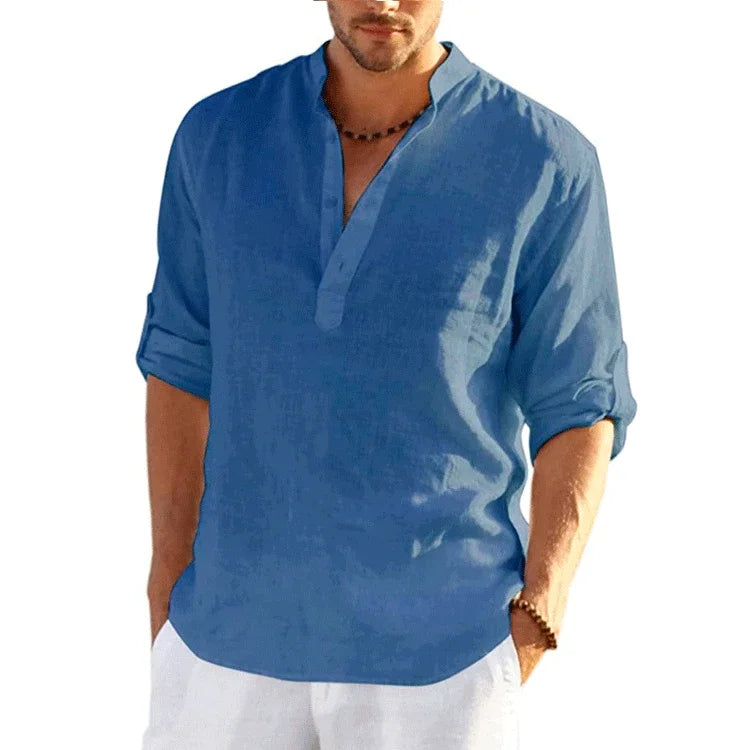 Cotton Long Sleeve Beach Tops for Men denim blue Long Sleeve Tops JT's Designer Fashion