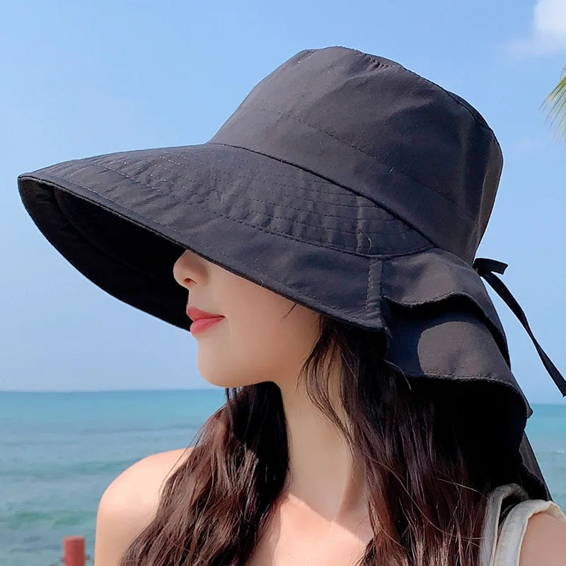 Women's Summer Hat with Wide Brim and Foldable Ponytail Black One Size Hats & Caps JT's Designer Fashion