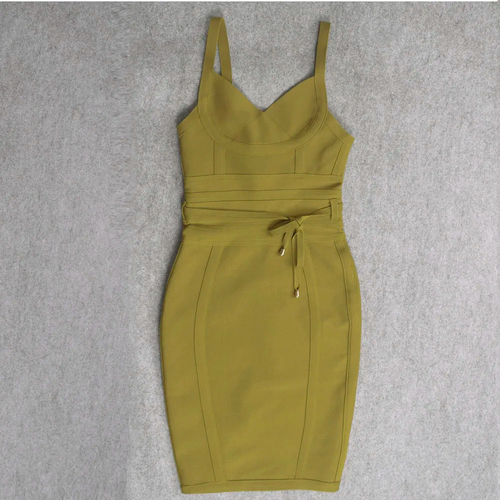 Womens Low Cut V Neck Sleeveless Bodycon Midi Dress Army Green Bodycon Dresses JT's Designer Fashion
