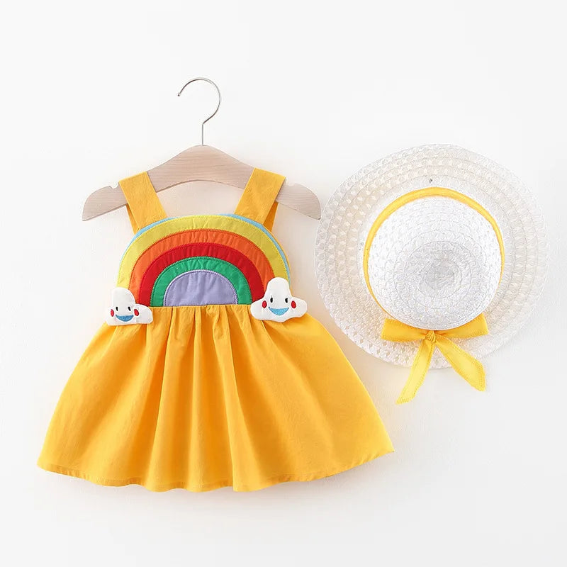 Rainbow Princess Dress for Baby Girls with Hat Yellow Baby Clothing JT's Designer Fashion