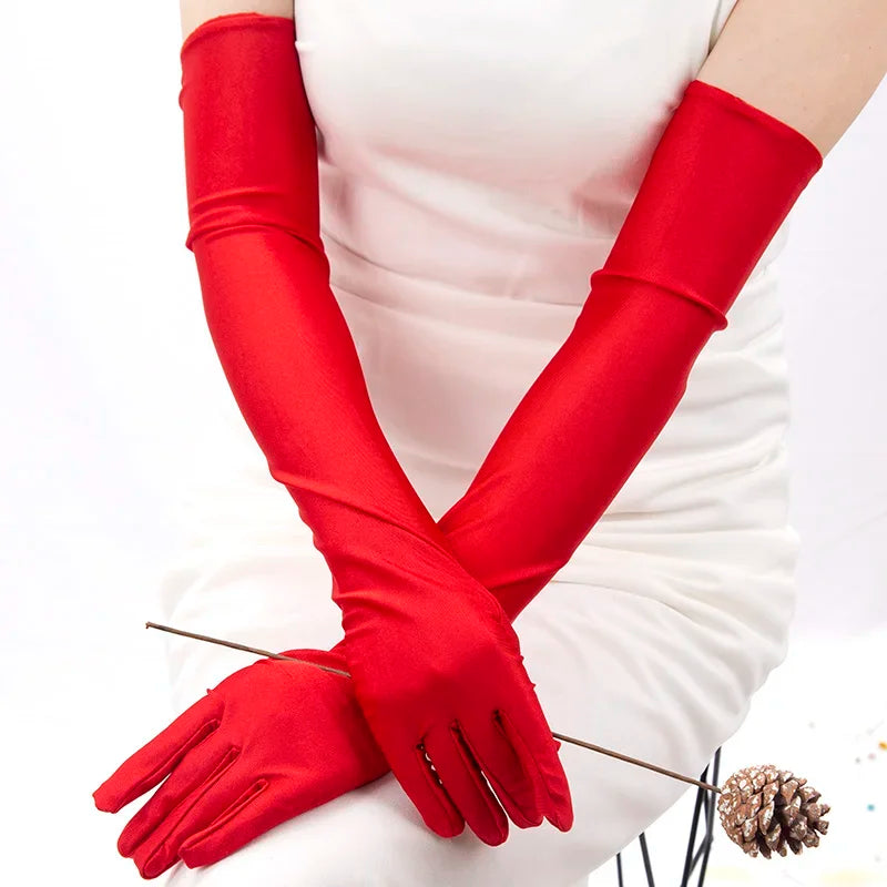 Classic Women Opera/Elbow Stretch Satin Long Gloves Red Other Accessories JT's Designer Fashion