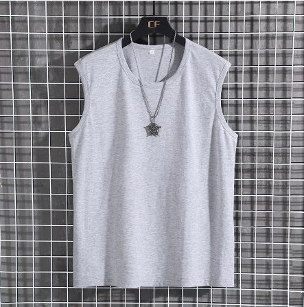 Big & Tall Mens Cotton Sleeveless Round Neck Oversized Solid Color T-Shirt GRAY Men's Tops JT's Designer Fashion