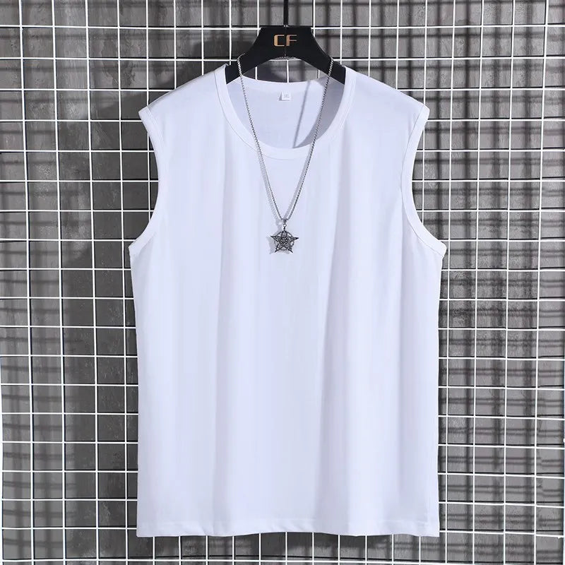 Big & Tall Mens Cotton Sleeveless Round Neck Oversized Solid Color T-Shirt WHITE Men's Tops JT's Designer Fashion