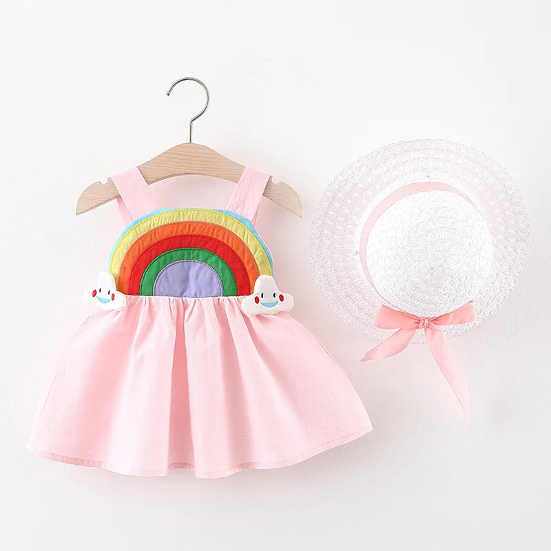 Rainbow Princess Dress for Baby Girls with Hat Pink Baby Clothing JT's Designer Fashion