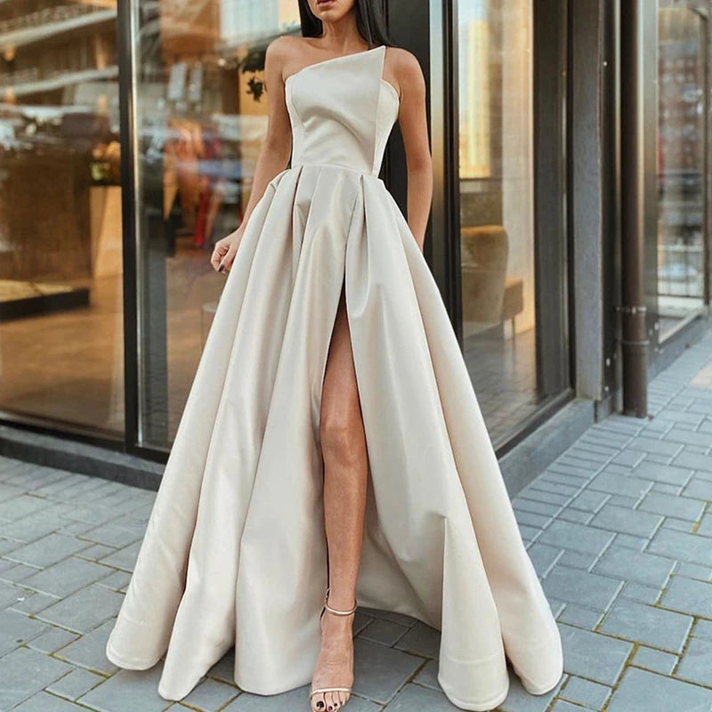 Women Sexy Off Shoulder Elegant High Split Long Gown White Evening Dresses JT's Designer Fashion