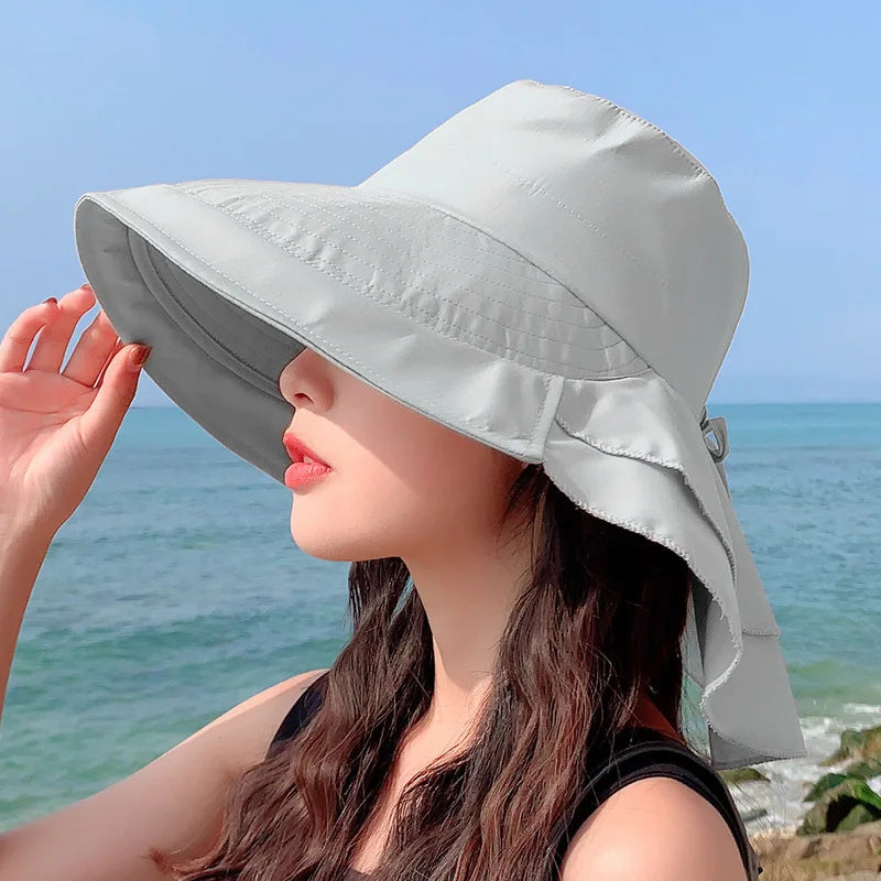 Women's Summer Hat with Wide Brim and Foldable Ponytail Light Gray One Size Hats & Caps JT's Designer Fashion