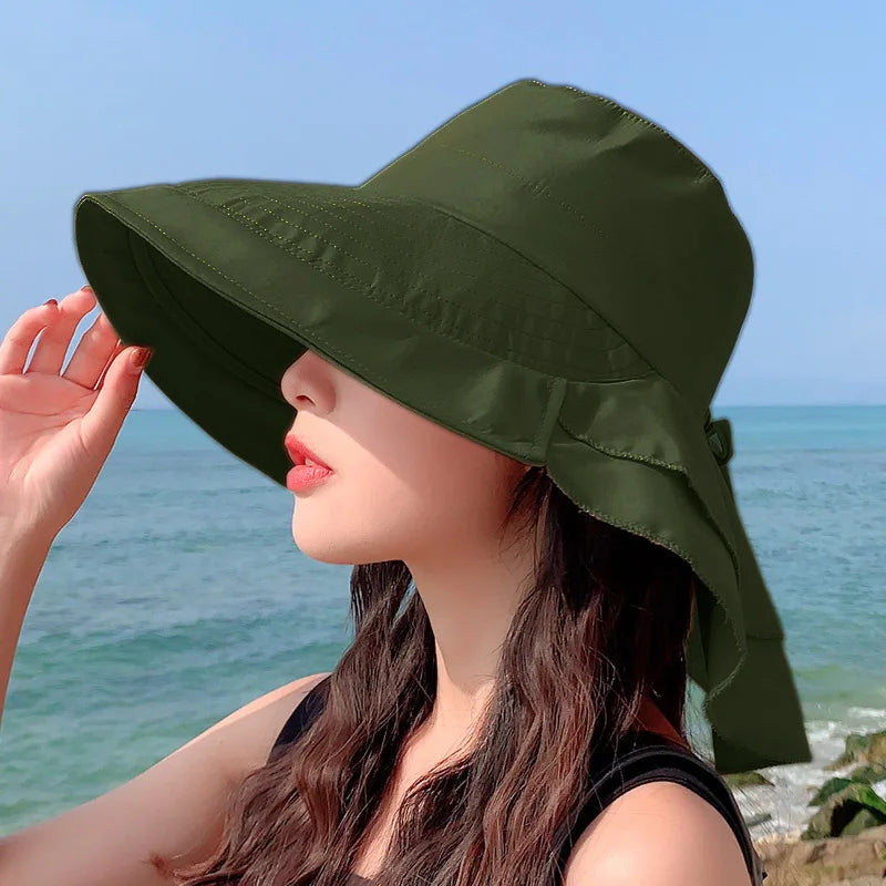 Women's Summer Hat with Wide Brim and Foldable Ponytail Army Green One Size Hats & Caps JT's Designer Fashion