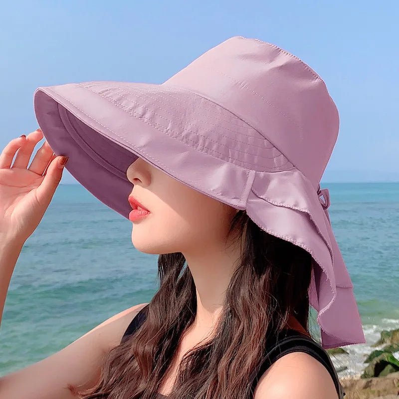 Women's Summer Hat with Wide Brim and Foldable Ponytail Purple One Size Hats & Caps JT's Designer Fashion