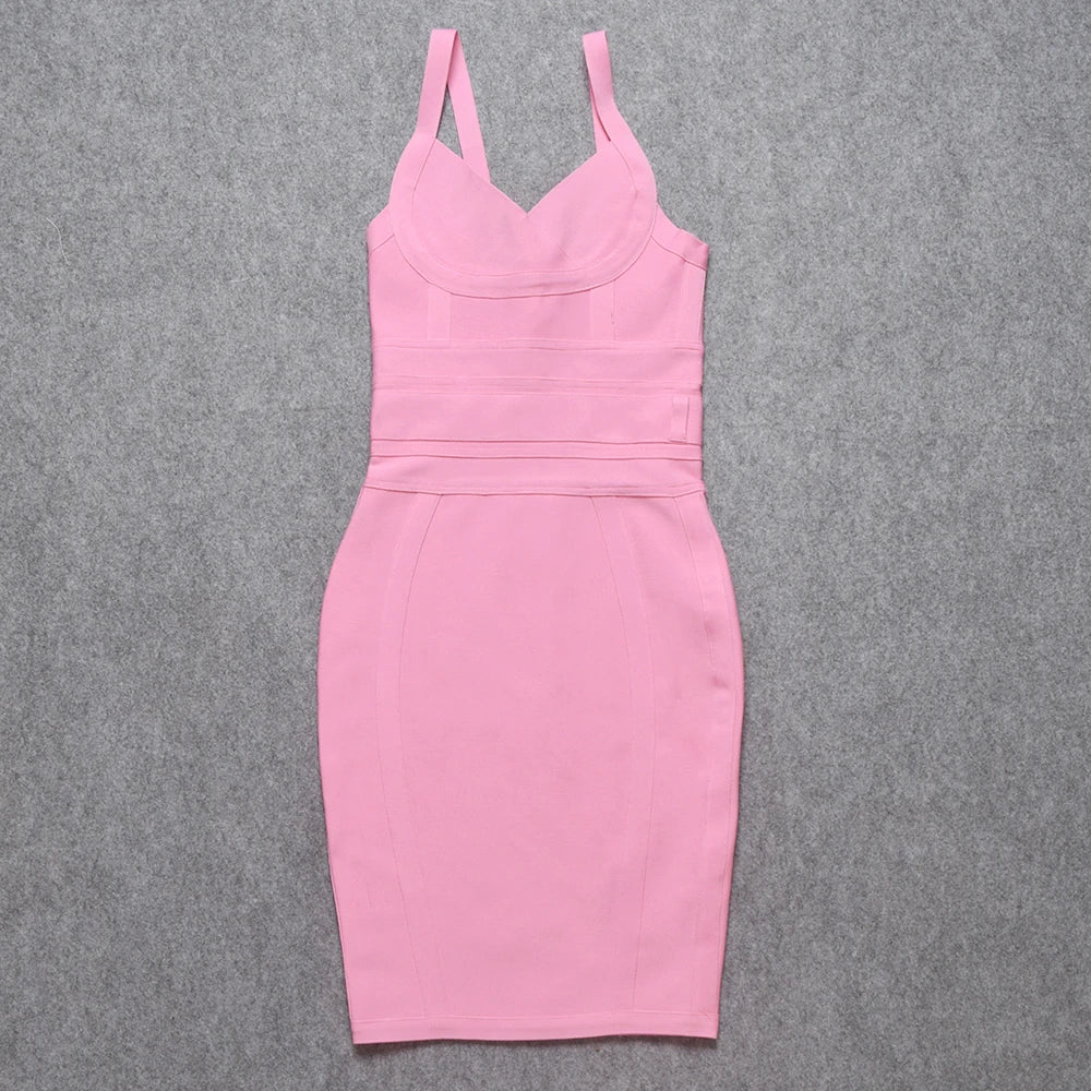 Womens Low Cut V Neck Sleeveless Bodycon Midi Dress Pink Bodycon Dresses JT's Designer Fashion