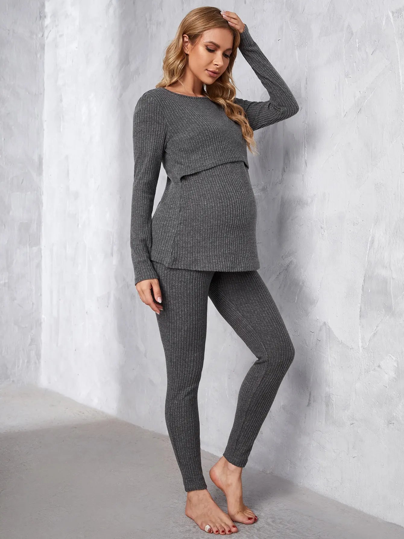 Women's Maternity Solid 2Pcs Breast Feeding Pants Set Pants Sets JT's Designer Fashion