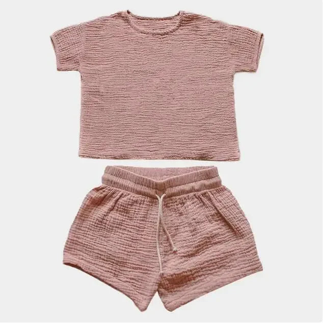Summer Girls Muslin Cotton Shirt and Shorts Set for Kids Pink Kids Sets JT's Designer Fashion