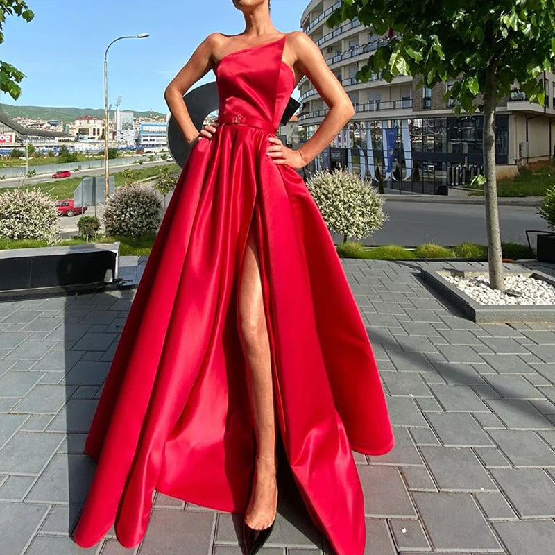 Women Sexy Off Shoulder Elegant High Split Long Gown Red Evening Dresses JT's Designer Fashion