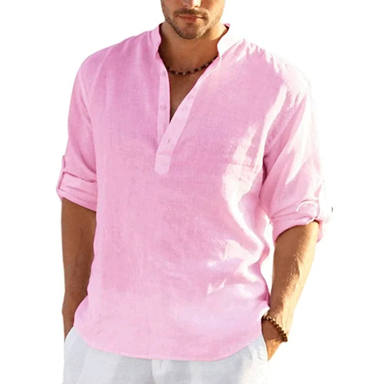 Cotton Long Sleeve Beach Tops for Men pink Long Sleeve Tops JT's Designer Fashion
