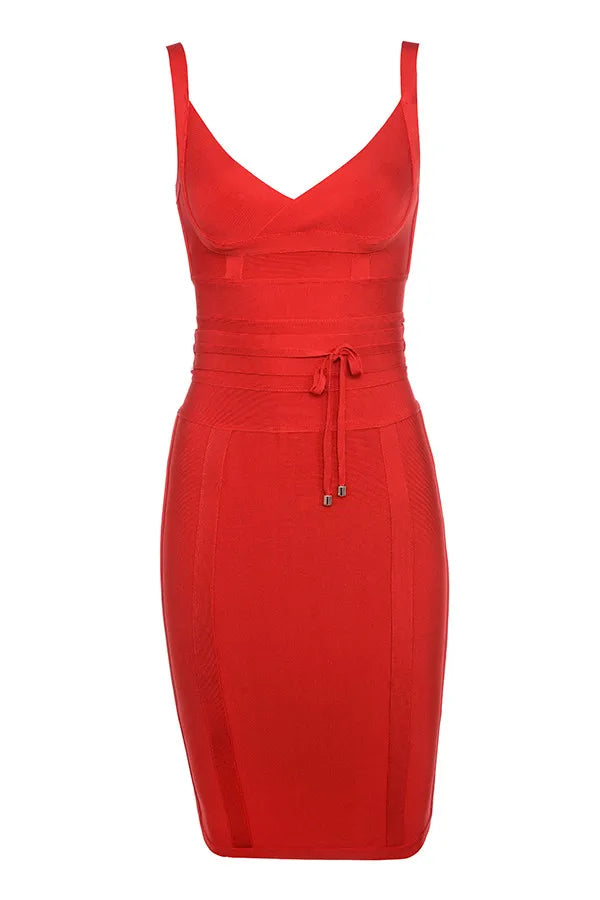 Womens Low Cut V Neck Sleeveless Bodycon Midi Dress Watermelon Red Bodycon Dresses JT's Designer Fashion