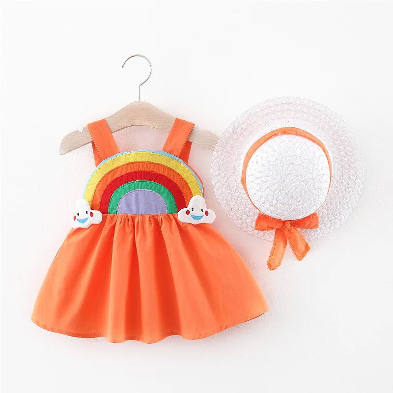 Rainbow Princess Dress for Baby Girls with Hat Orange Baby Clothing JT's Designer Fashion