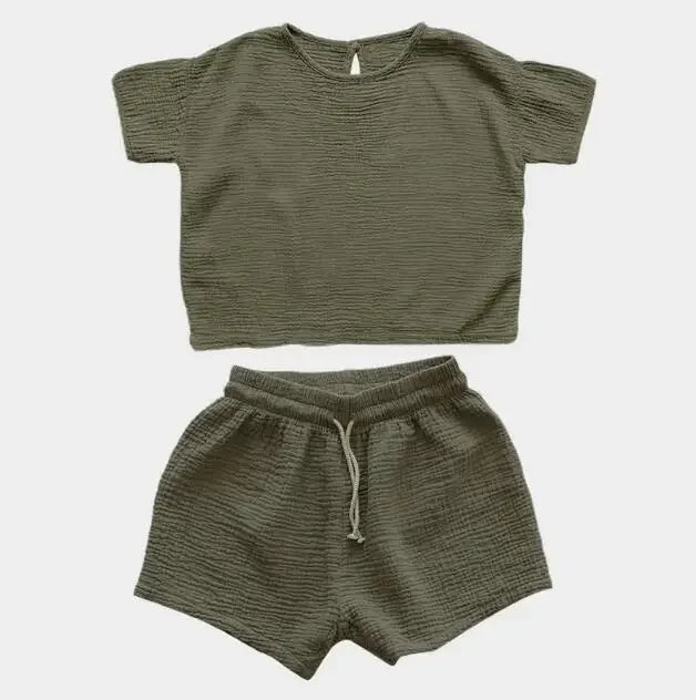 Summer Girls Muslin Cotton Shirt and Shorts Set for Kids Armygreen Kids Sets JT's Designer Fashion