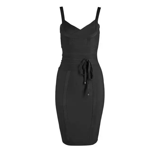 Womens Low Cut V Neck Sleeveless Bodycon Midi Dress Black Bodycon Dresses JT's Designer Fashion