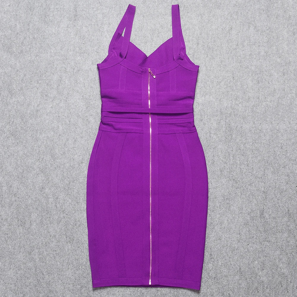 Womens Low Cut V Neck Sleeveless Bodycon Midi Dress Purple Bodycon Dresses JT's Designer Fashion