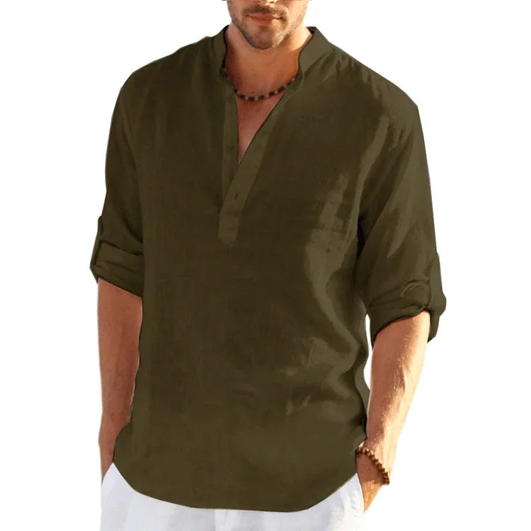 Cotton Long Sleeve Beach Tops for Men army green Long Sleeve Tops JT's Designer Fashion