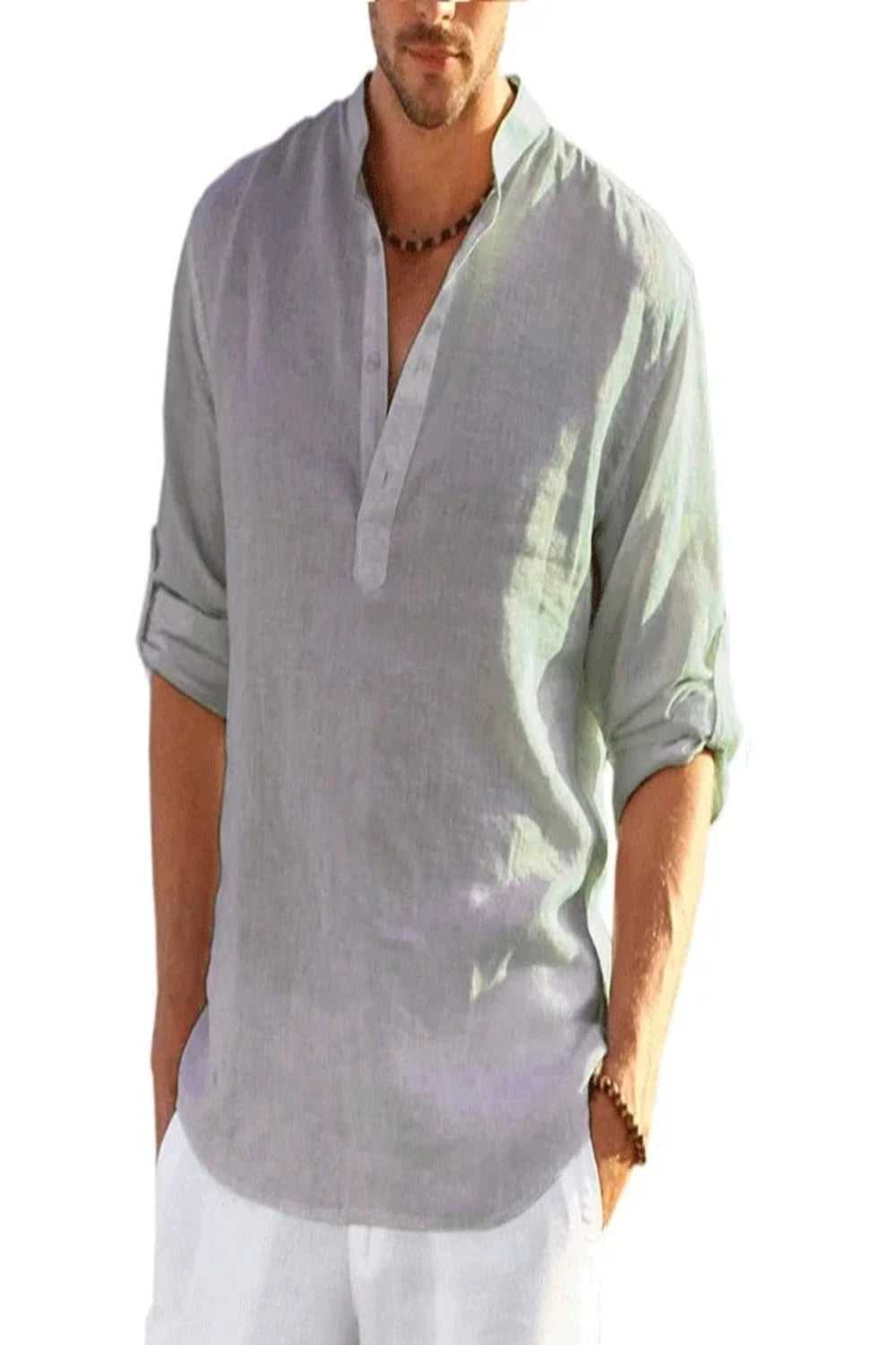 Cotton Long Sleeve Beach Tops for Men gray Long Sleeve Tops JT's Designer Fashion
