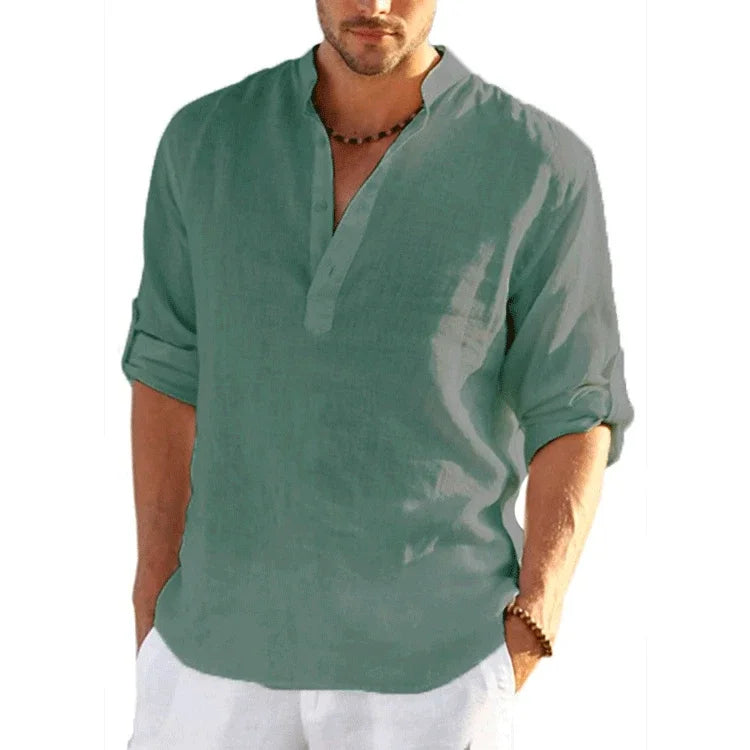 Cotton Long Sleeve Beach Tops for Men dark green Long Sleeve Tops JT's Designer Fashion