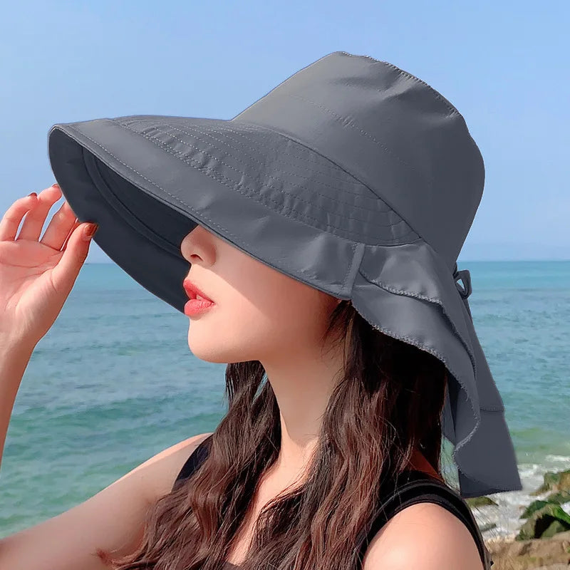 Women's Summer Hat with Wide Brim and Foldable Ponytail Dark Gray One Size Hats & Caps JT's Designer Fashion