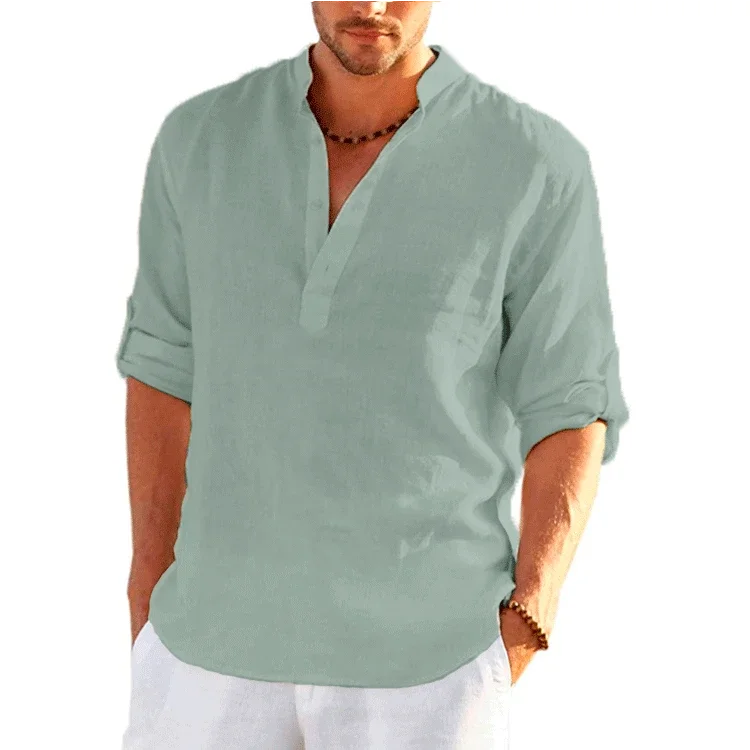 Cotton Long Sleeve Beach Tops for Men green Long Sleeve Tops JT's Designer Fashion