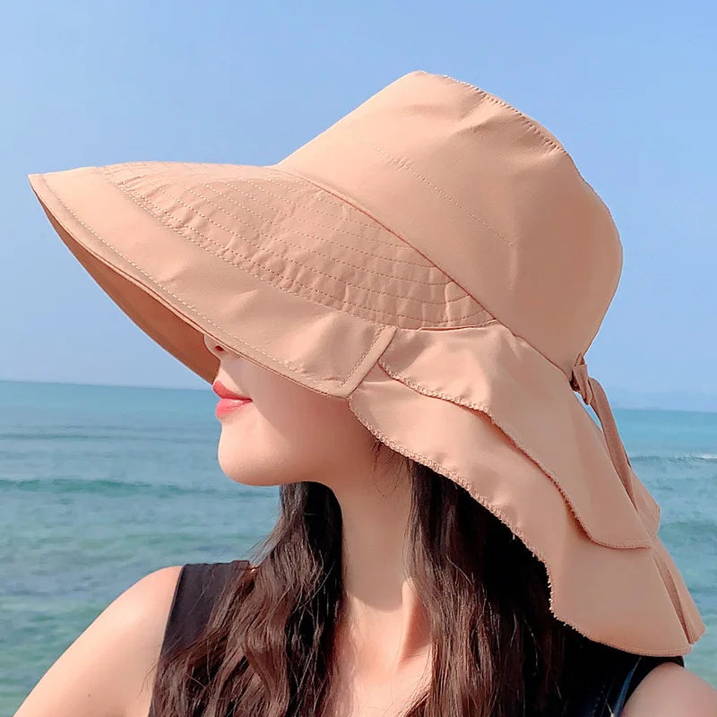 Women's Summer Hat with Wide Brim and Foldable Ponytail Khaki One Size Hats & Caps JT's Designer Fashion