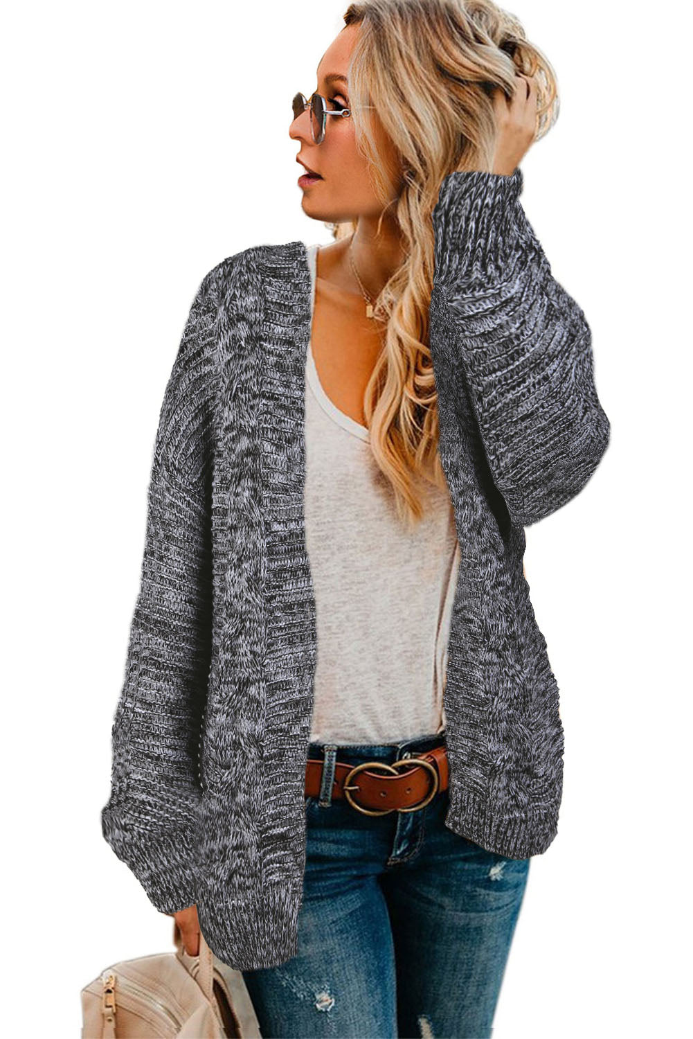 Dark Gray Chunky Wide Long Sleeve Knit Cardigan Sweaters & Cardigans JT's Designer Fashion