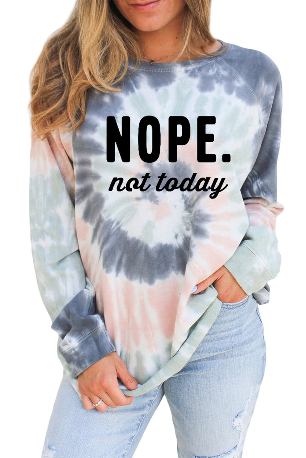 Multicolor NOPE Not Today Tie Dye Print Graphic Sweatshirt Graphic Sweatshirts JT's Designer Fashion