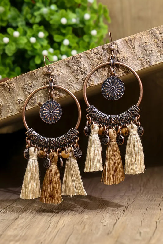 Beige Boho Round Tasseled Dangle Earrings Jewelry JT's Designer Fashion