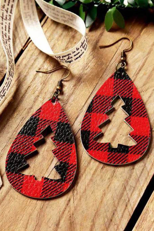 Fiery Red Christmas Tree Leather Hook earrings Jewelry JT's Designer Fashion