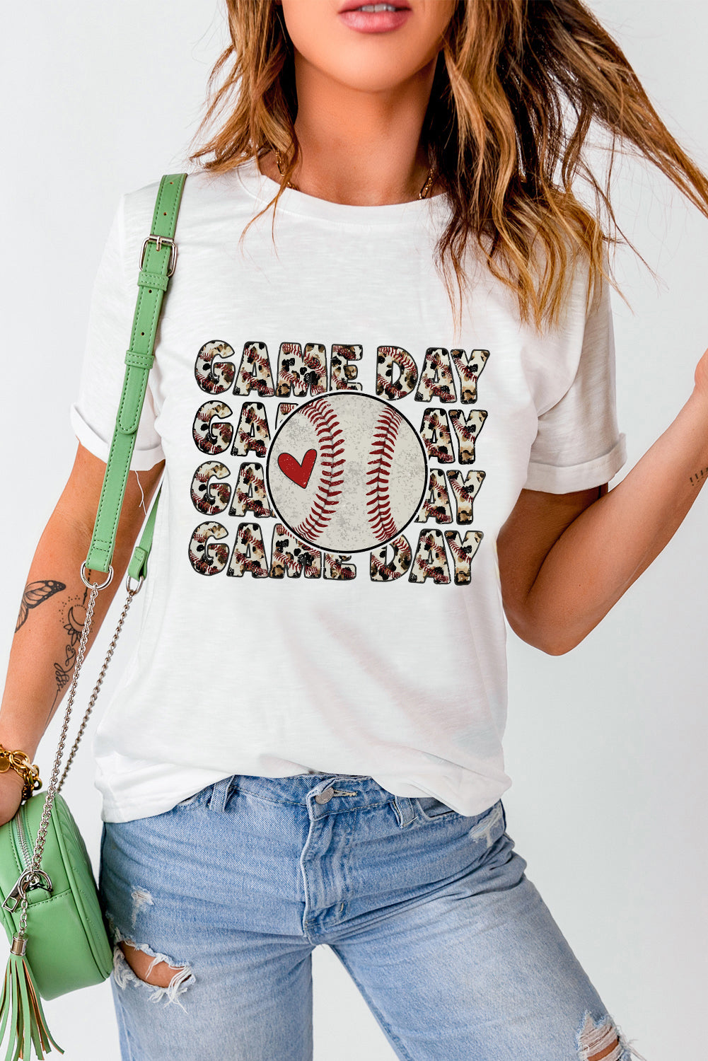 White Leopard GAME DAY Baseball Graphic T Shirt Graphic Tees JT's Designer Fashion