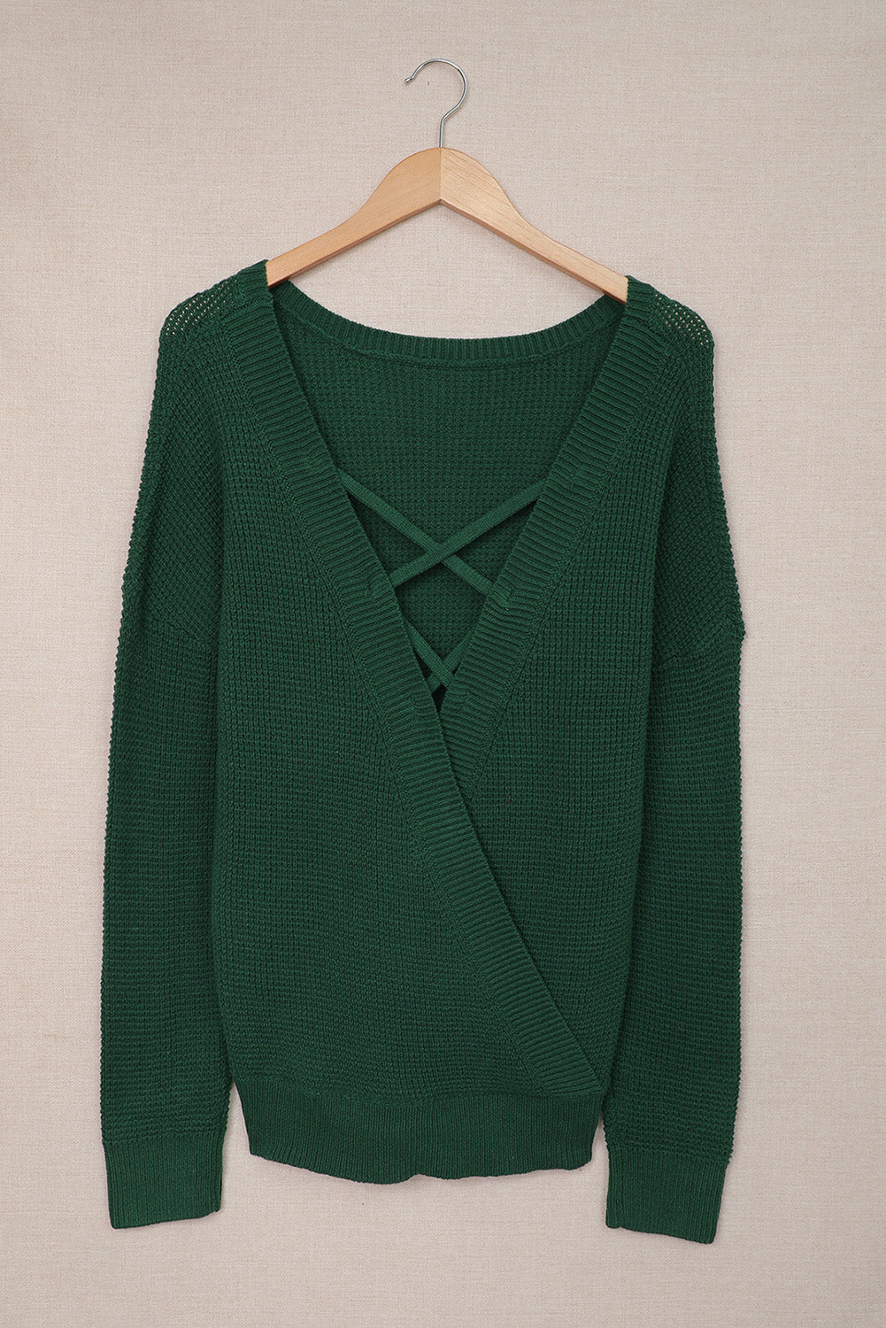 Green Cross Back Hollow-out Sweater Sweaters & Cardigans JT's Designer Fashion