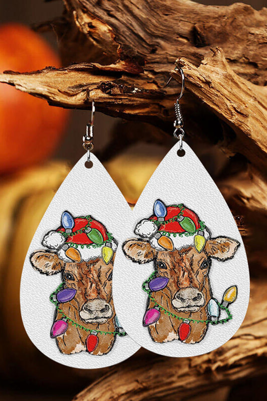 Pleather Christmas Cow Drop Earrings Jewelry JT's Designer Fashion