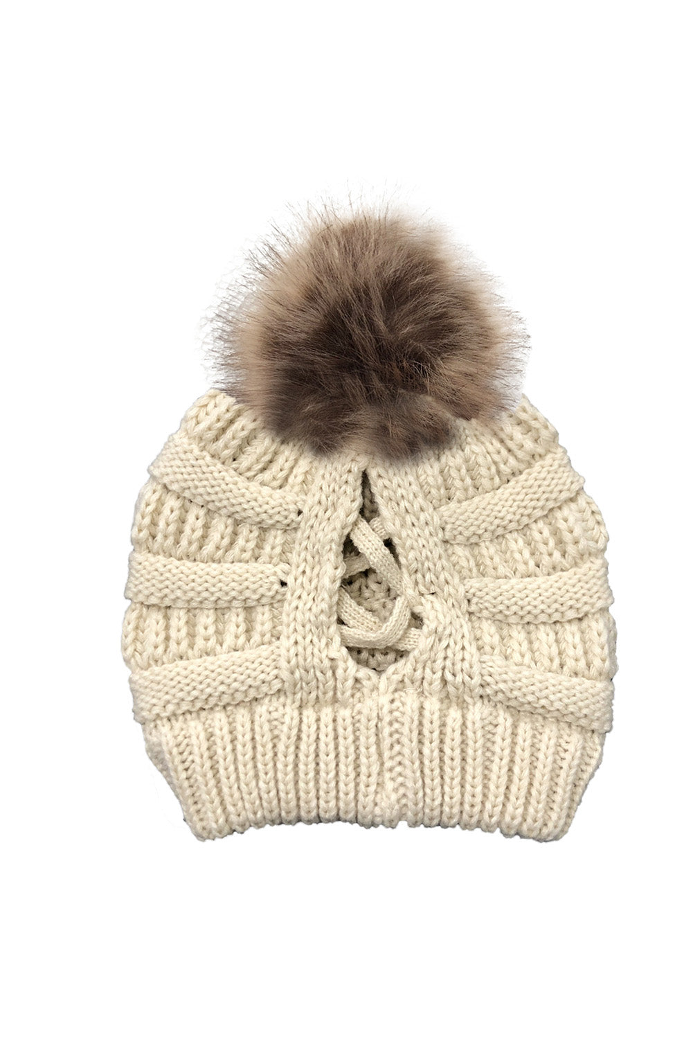 Apricot Outdoor Cable Knit Beanie with Pompom Hats & Caps JT's Designer Fashion