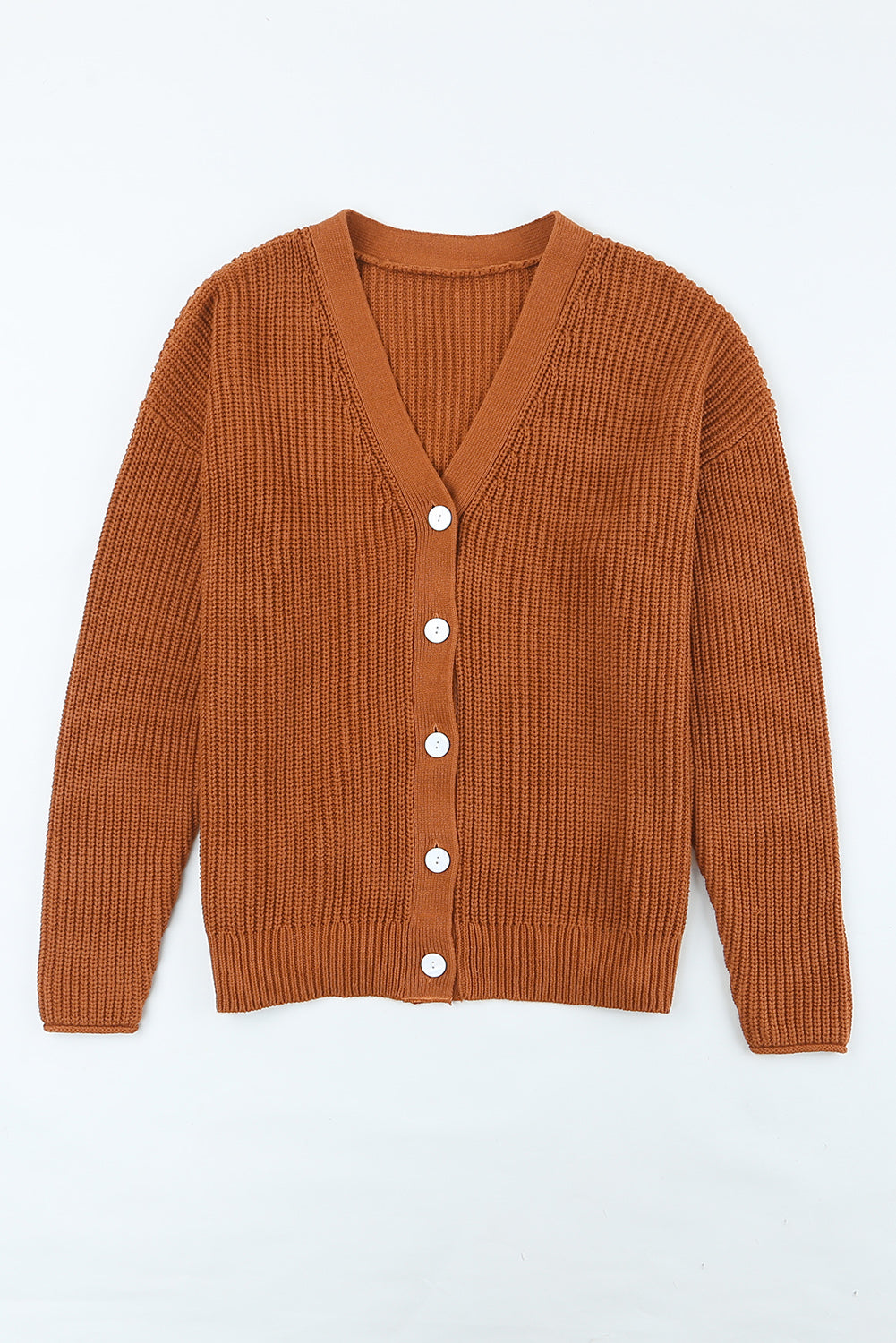 Brown V Neck Drop Shoulder Buttons Cardigan Sweaters & Cardigans JT's Designer Fashion