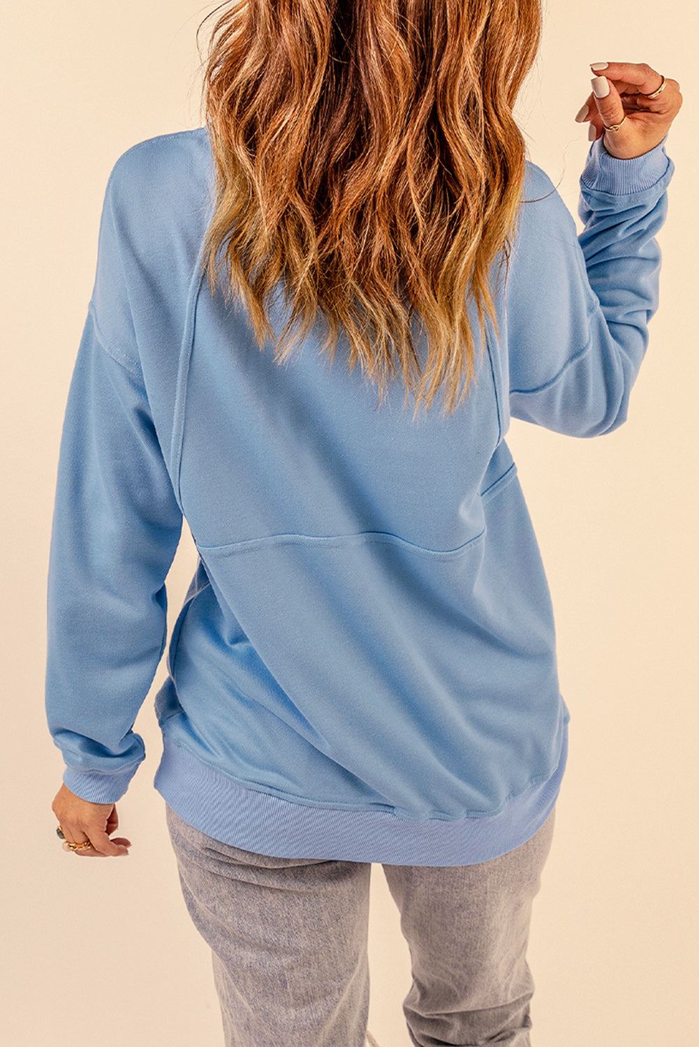 Cotton Pocketed Half Zip Pullover Sky Blue Sweatshirt Sweatshirts & Hoodies JT's Designer Fashion