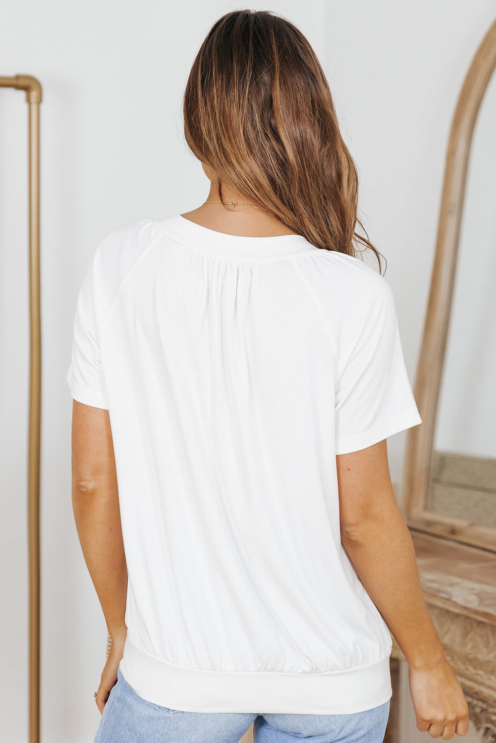 White V Neck Shirring Short Sleeve Top Pre Order Tops JT's Designer Fashion