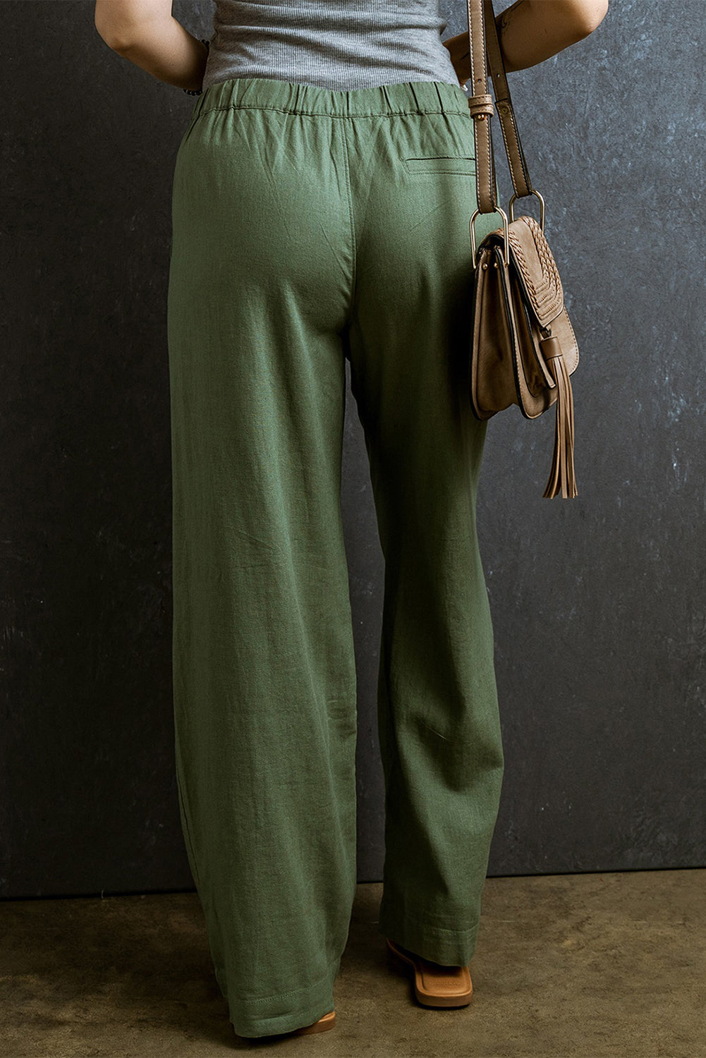 Fern Green Elastic Waist Casual Wide Leg Pants Pre Order Bottoms JT's Designer Fashion