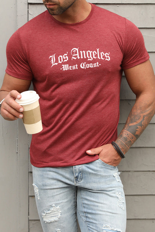 Red Los Angeles Graphic Mens Tee Red 35%Viscose+ 65%Polyester Men's Tops JT's Designer Fashion